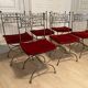 6 chaises curule en fer forgé avec assise en velours rouge