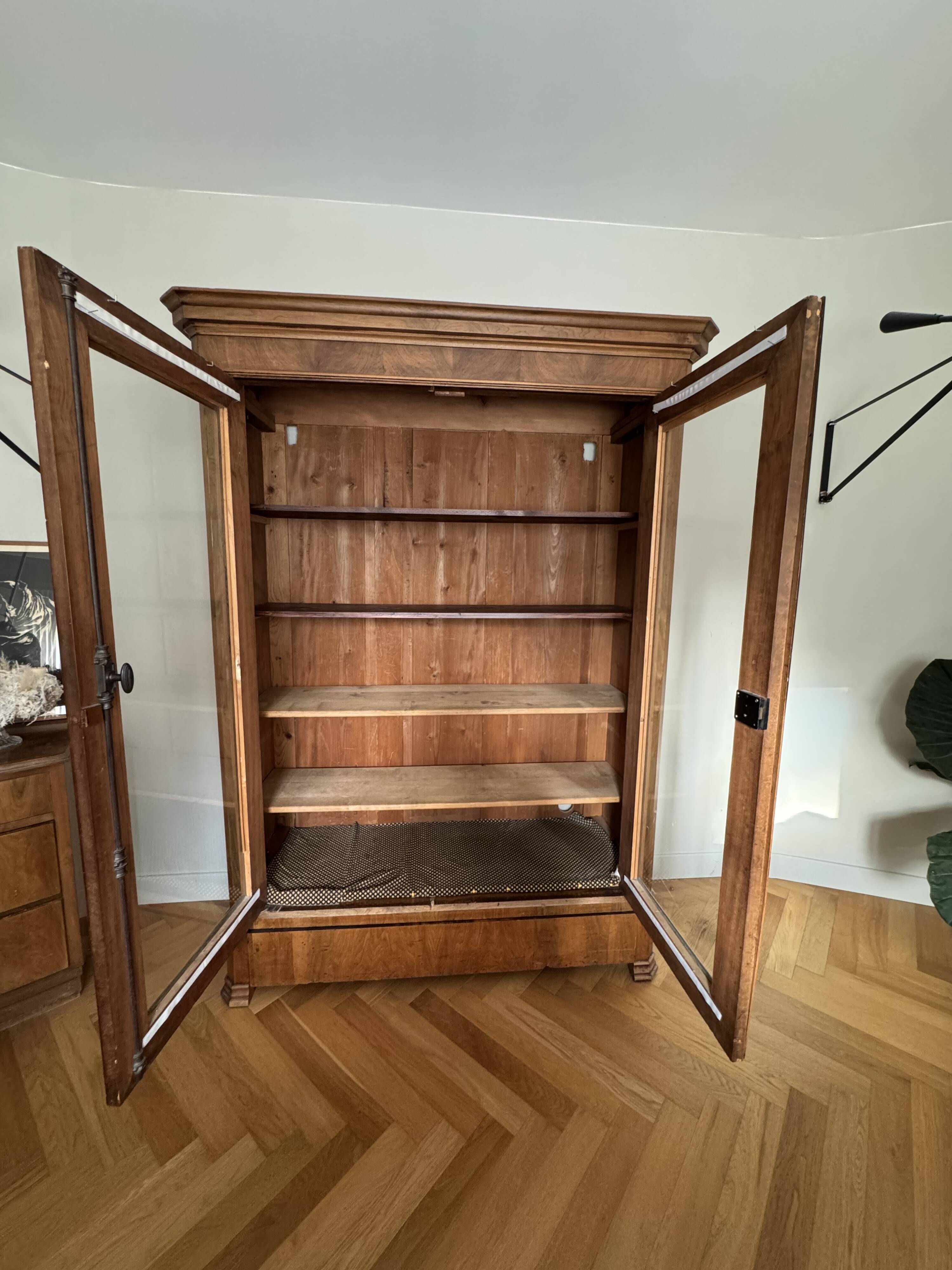 American walnut glass cabinet/bookcase