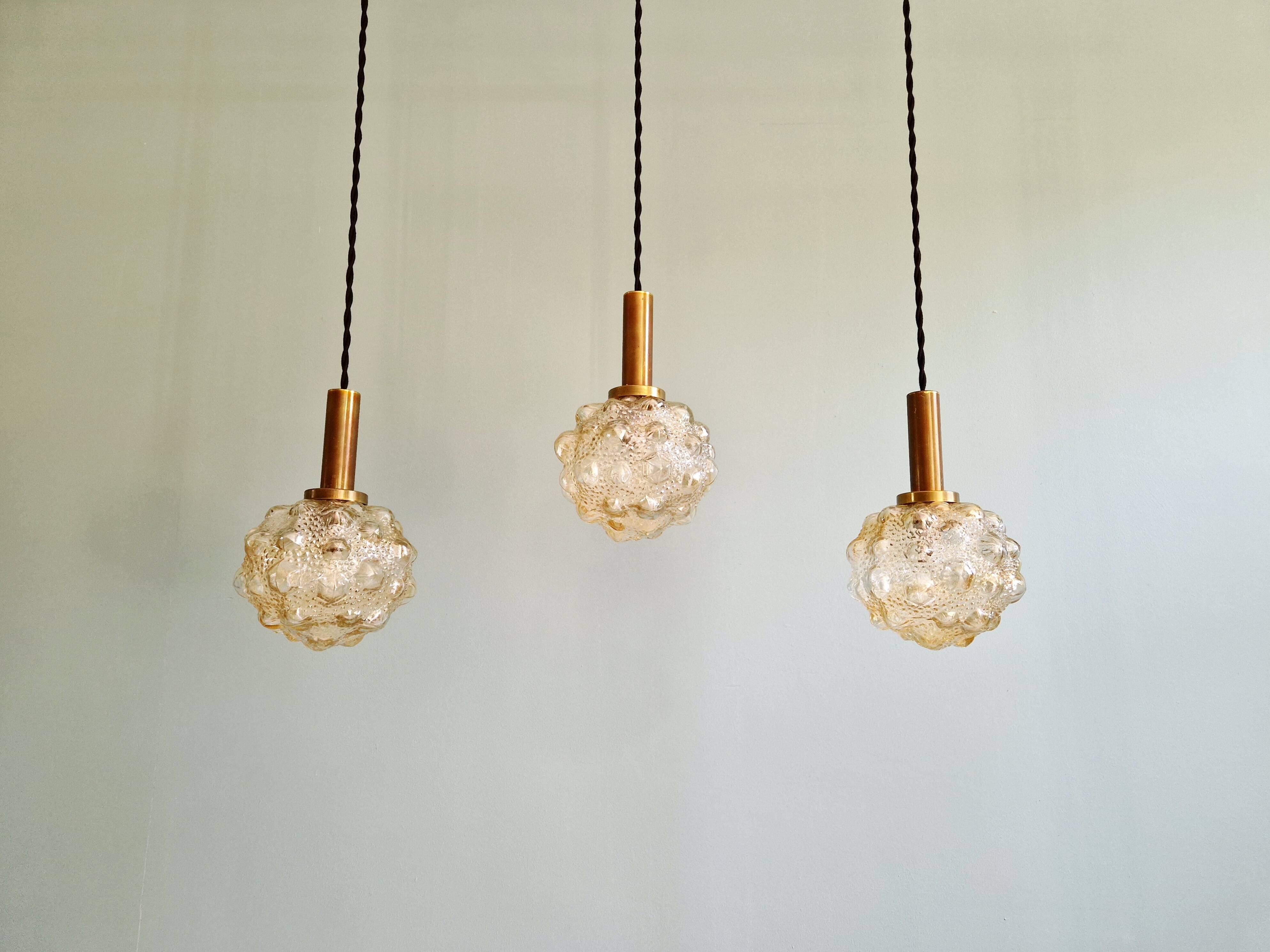 Amber bubble glass pendant (5 available), Helena Tynell, 1970