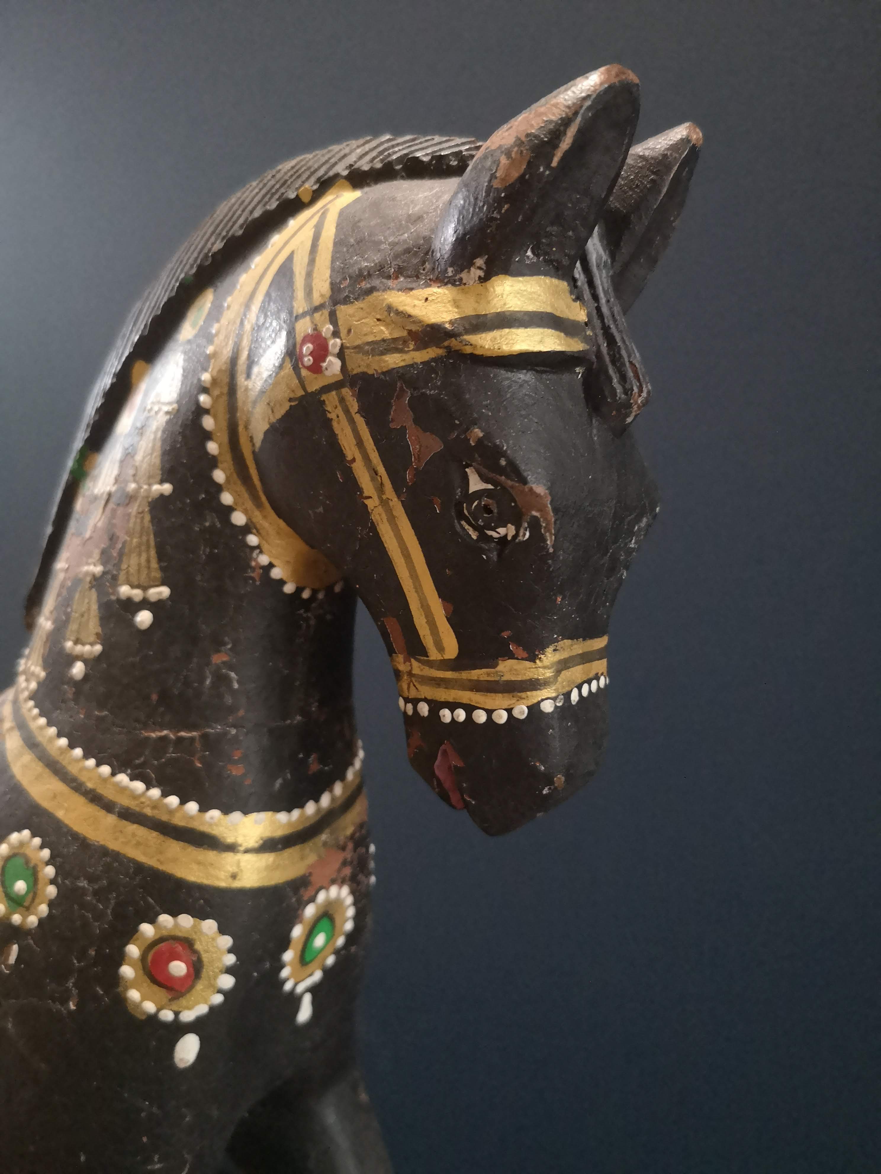 Black horse rocking wood painted old finish