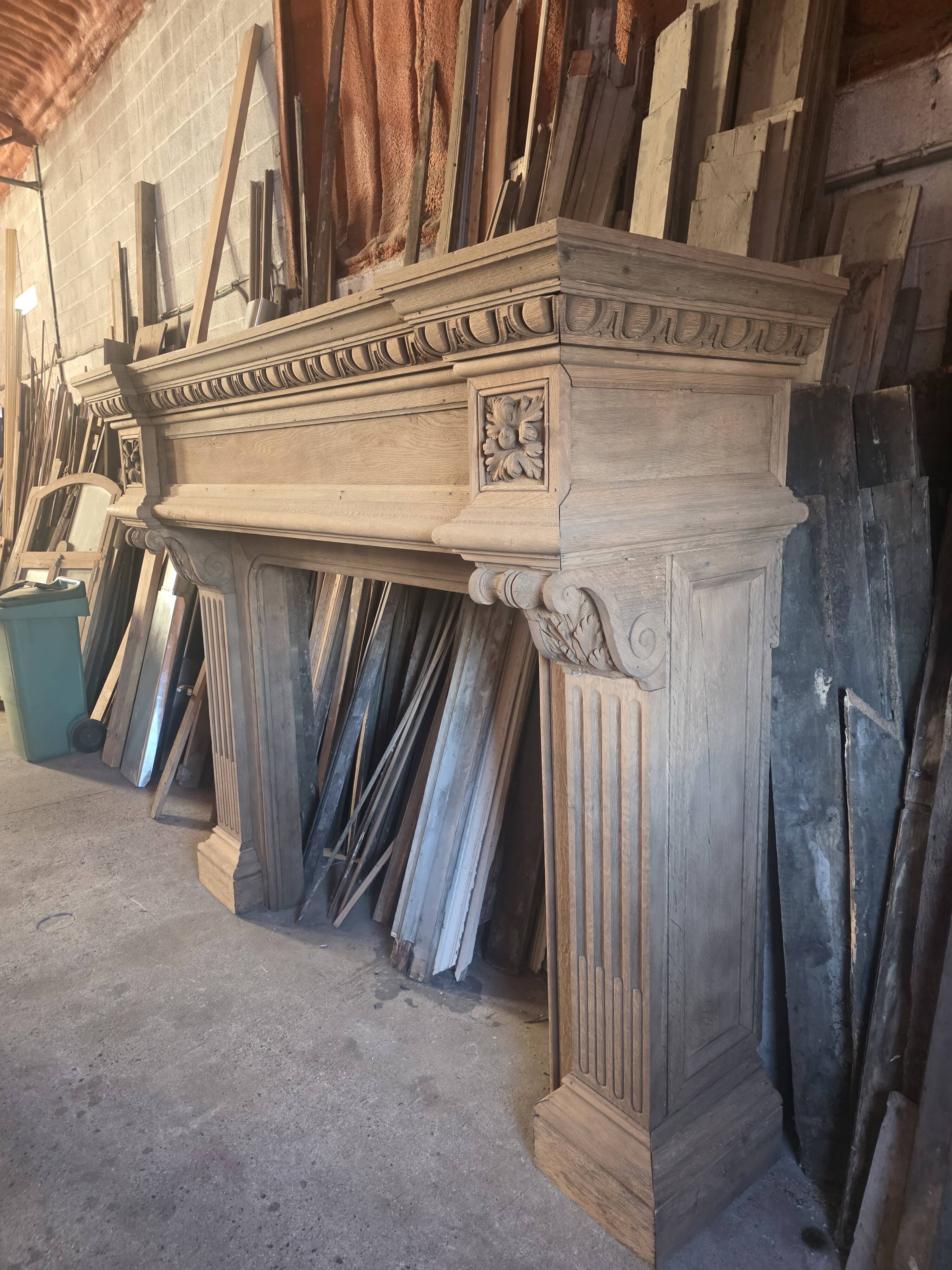 19th-century oak castle fireplace