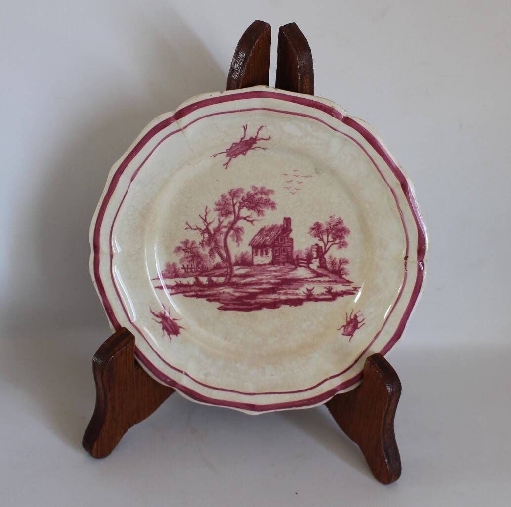 Service Gien "Paysage rose" original 2 plat à gateau + 8 assiette à dessert