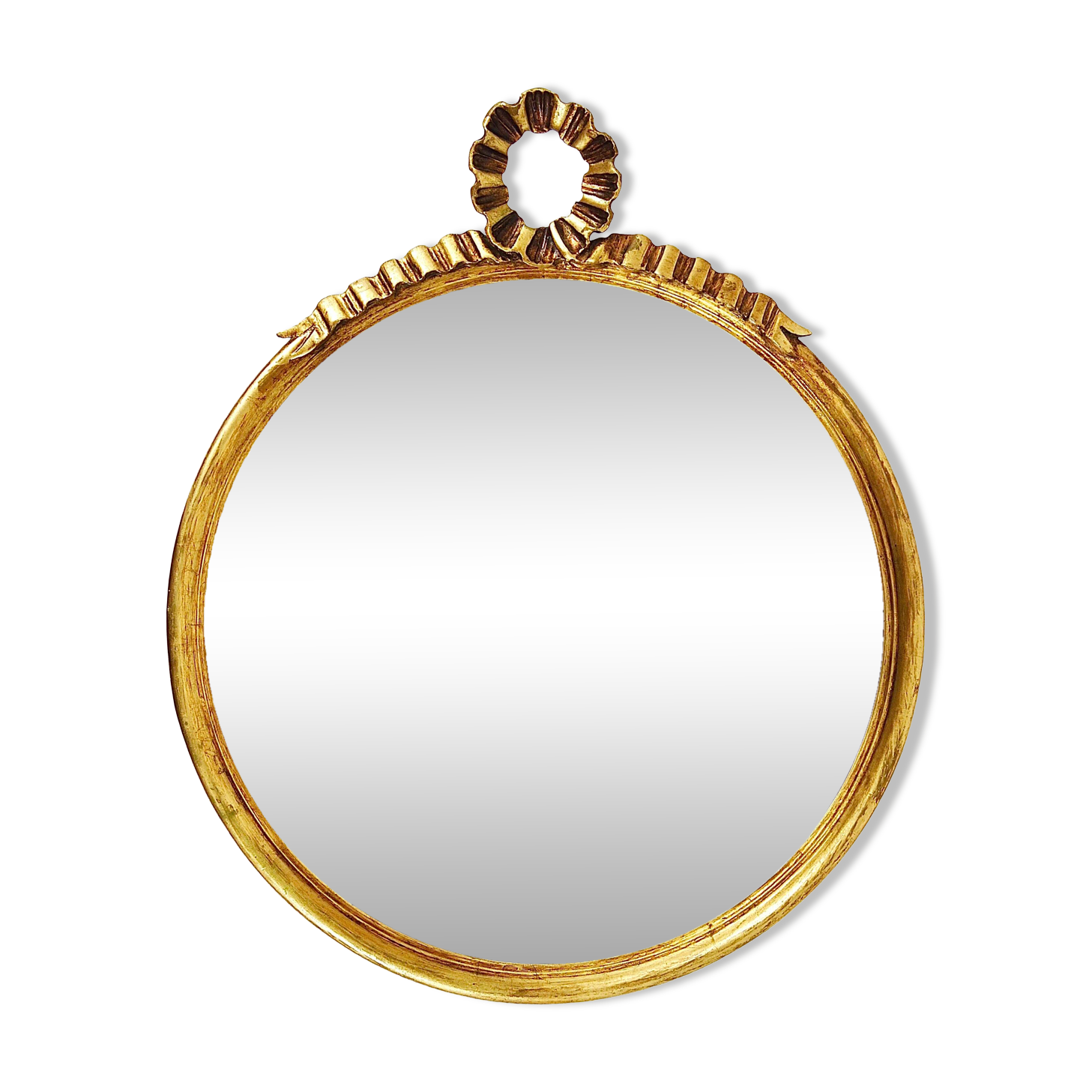 Round wall mirror in gilded wood, mid-century, C. Allodi & G. Subelli, Italy, 1950s.