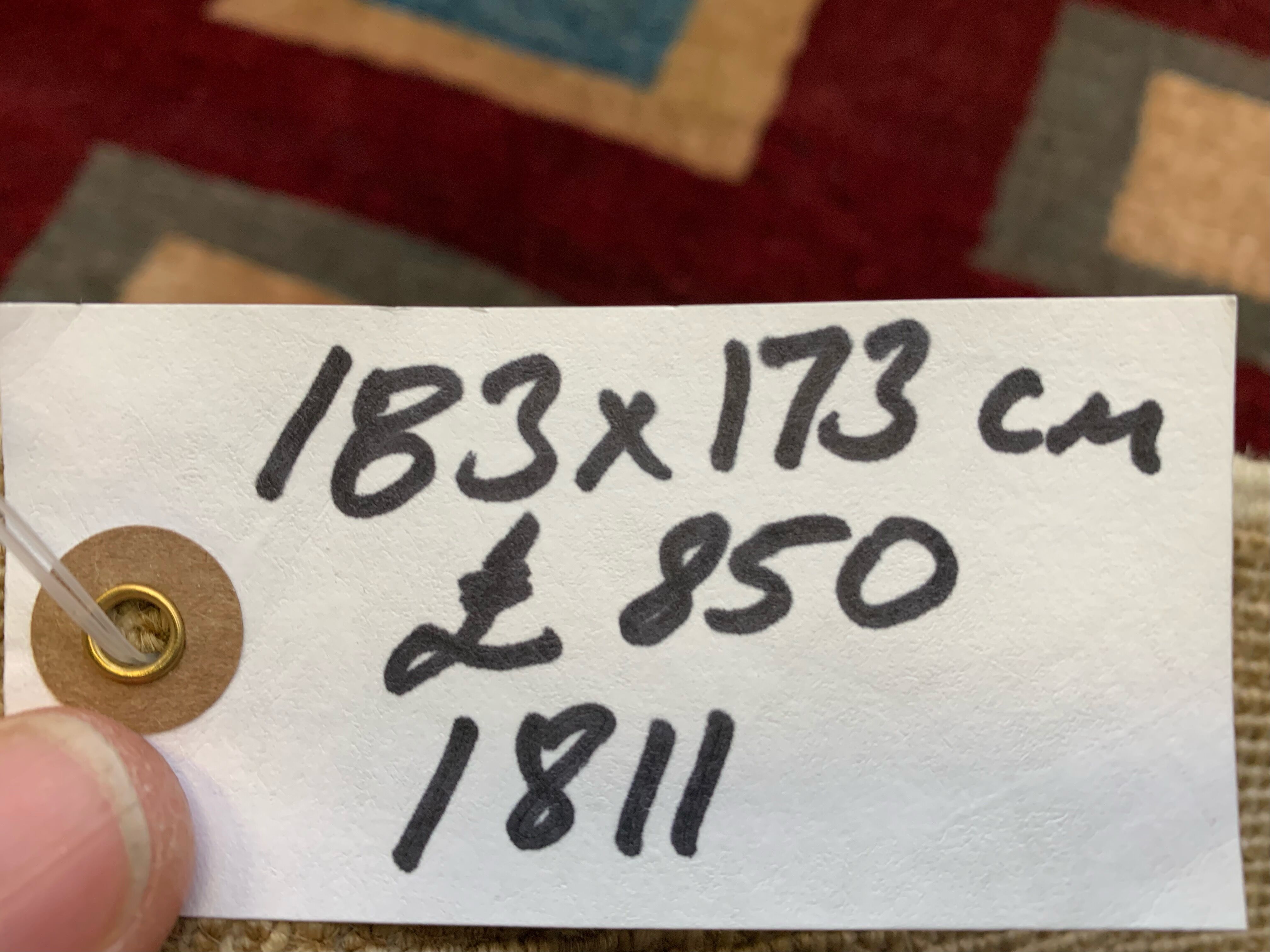 Afghan chobi art deco rug 183x173 cm, square tribal handmade,wool, beige