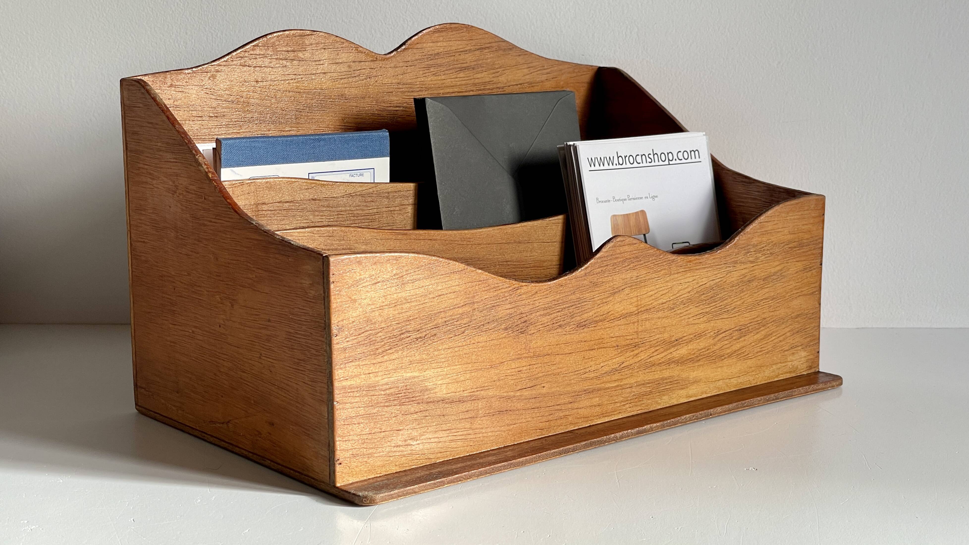 Porte courrier de bureau vintage en bois