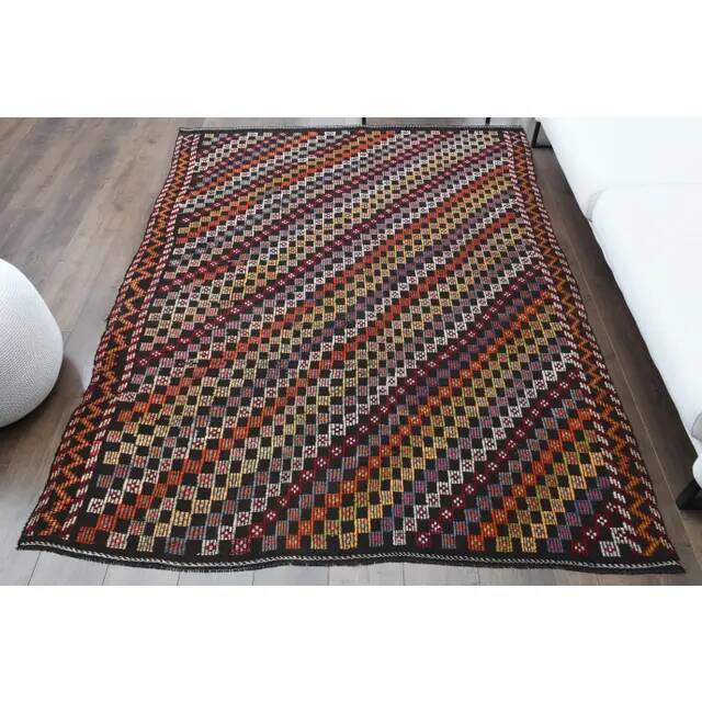 1970s vintage Turkish Oushak handmade wool cotton brown area rug 182x289