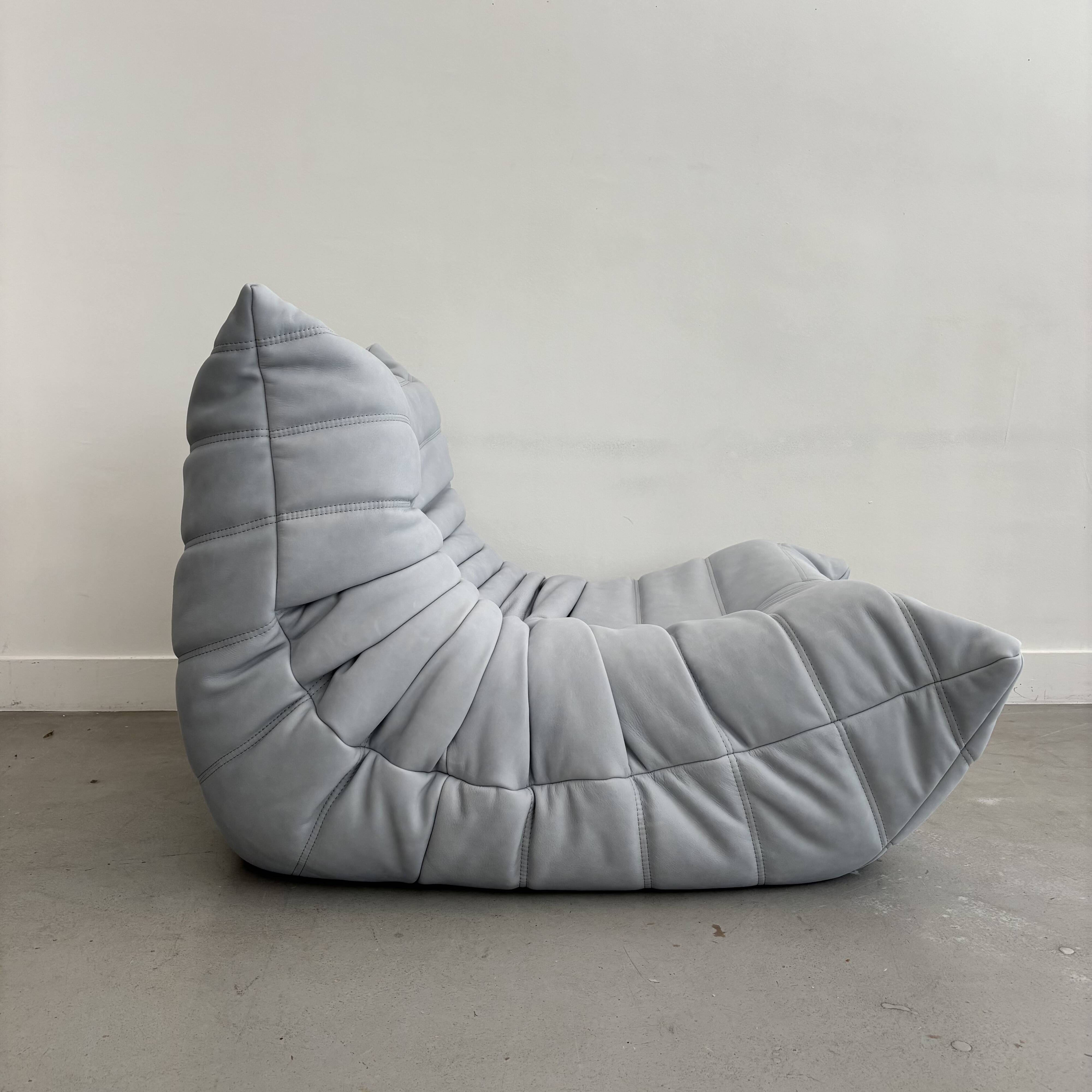 Sky blue leather armchair