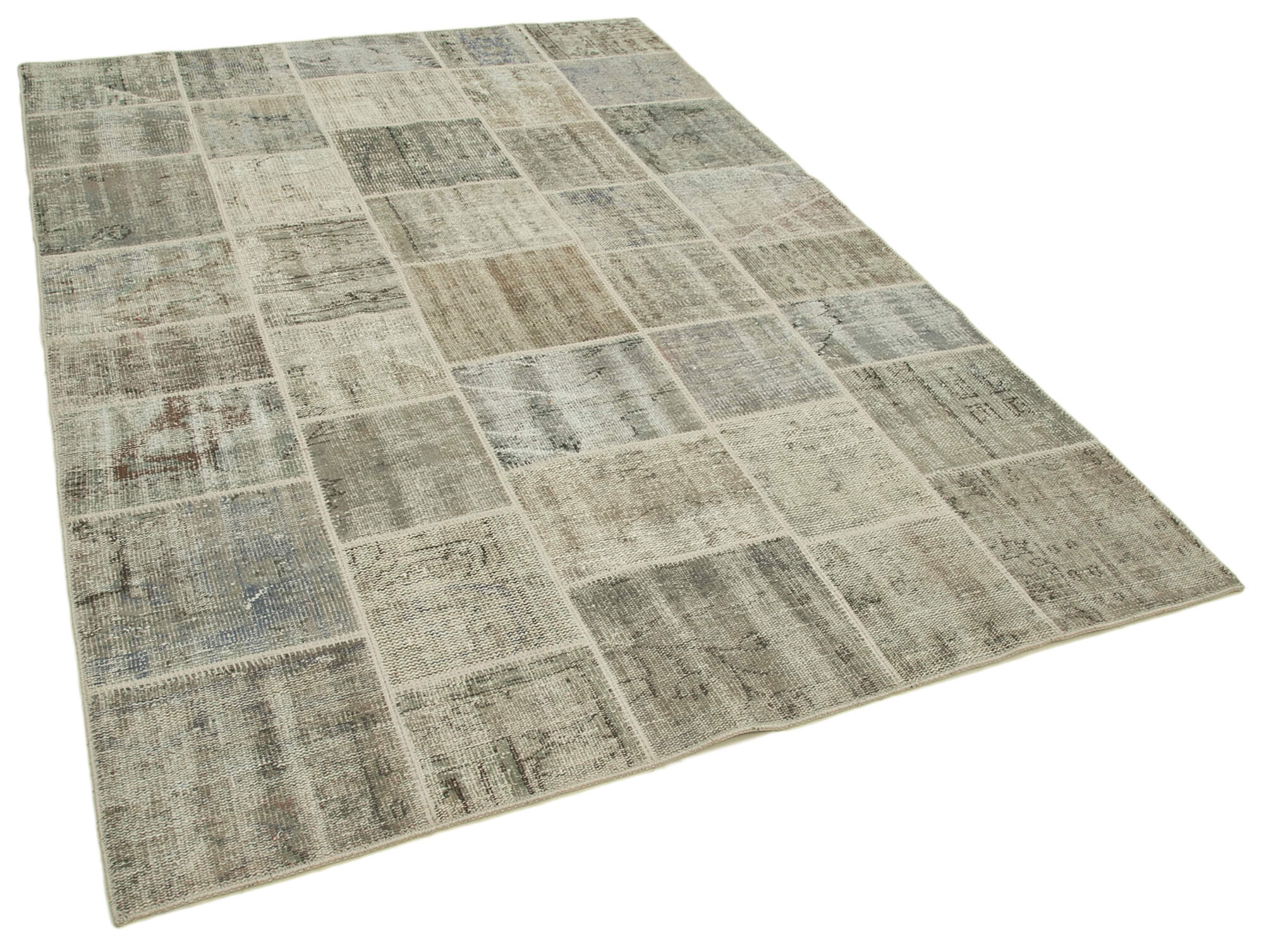 Handwoven anatolian contemporary 173 cm x 246 cm grey patchwork carpet