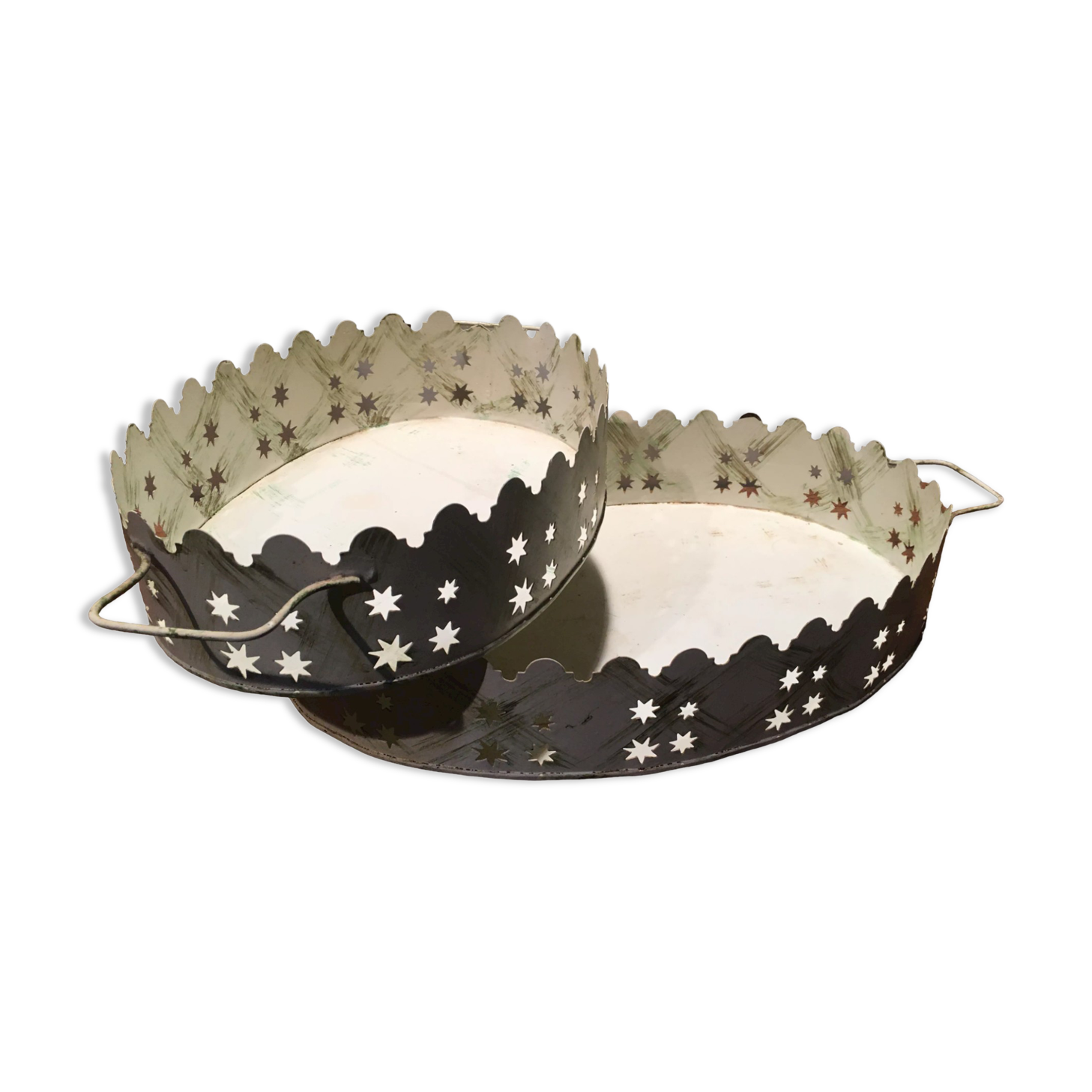 Pair of white patinated metal trays