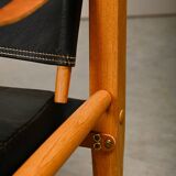 Kaare Klint Safari Chair in Black Leather and Ash for Rud Rasmussen, Denmark