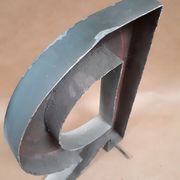 Letter of sign R metal zinc painted vintage 1950