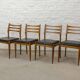 Solid Wood Ladder Dining Chairs with Square Black Leatherette Seating 1960s