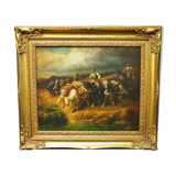 Old painting "Arab Riders at the water's point".