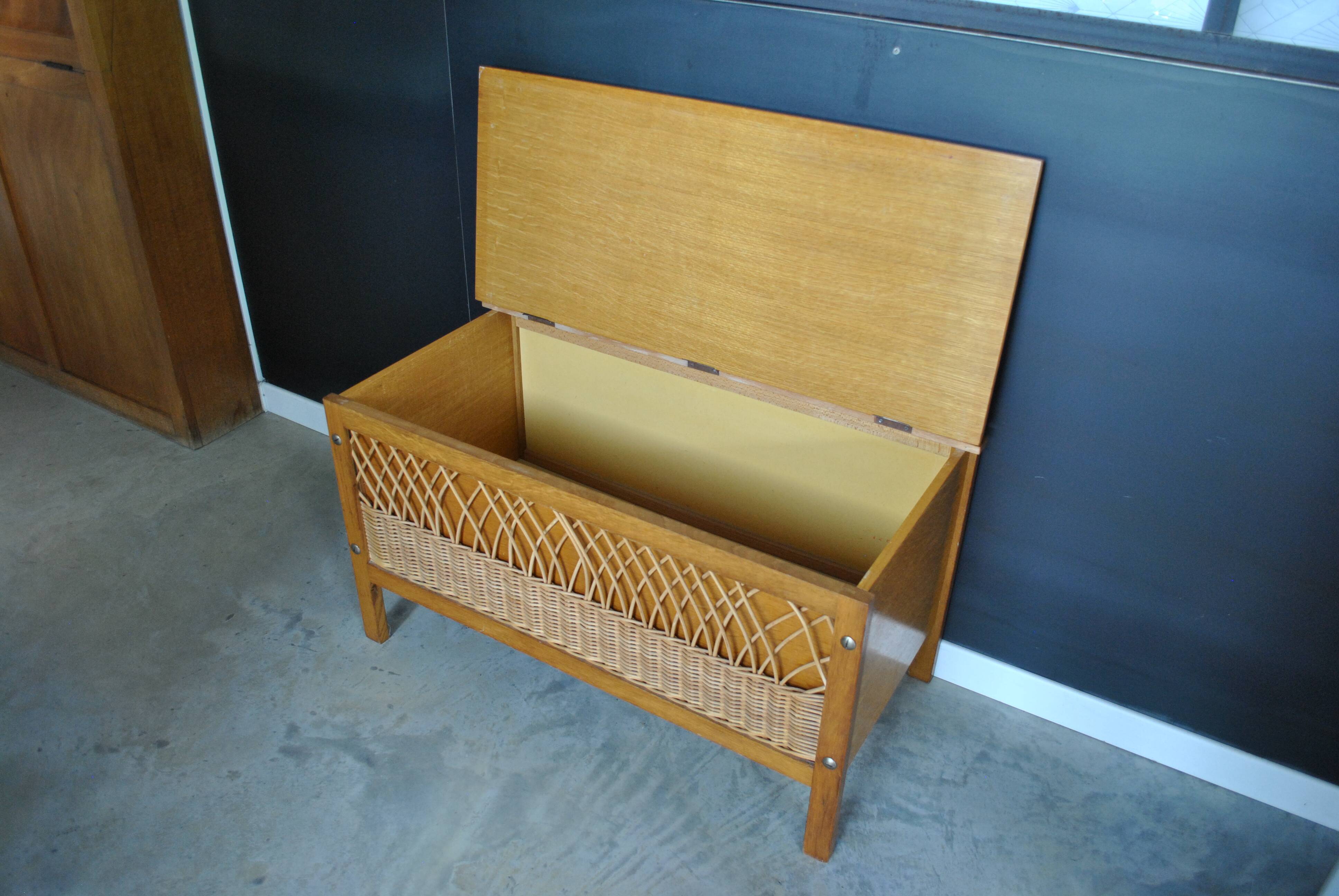 Coffre banc rotin 1960 vintage