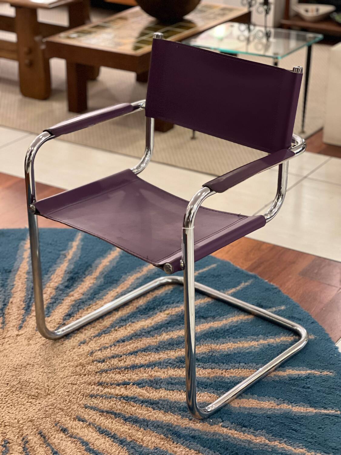 Purple cantilever armchair