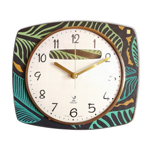 Horloge vintage pendule murale silencieuse rectangulaire Jaz noir vert ocre