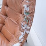 Armchair and ottoman by Jean Gillon for Probel in leather and teak, Brazil 1970