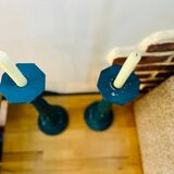 2 Large vintage duck blue wooden candlesticks
