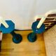 2 vintage duck blue wooden candlesticks
