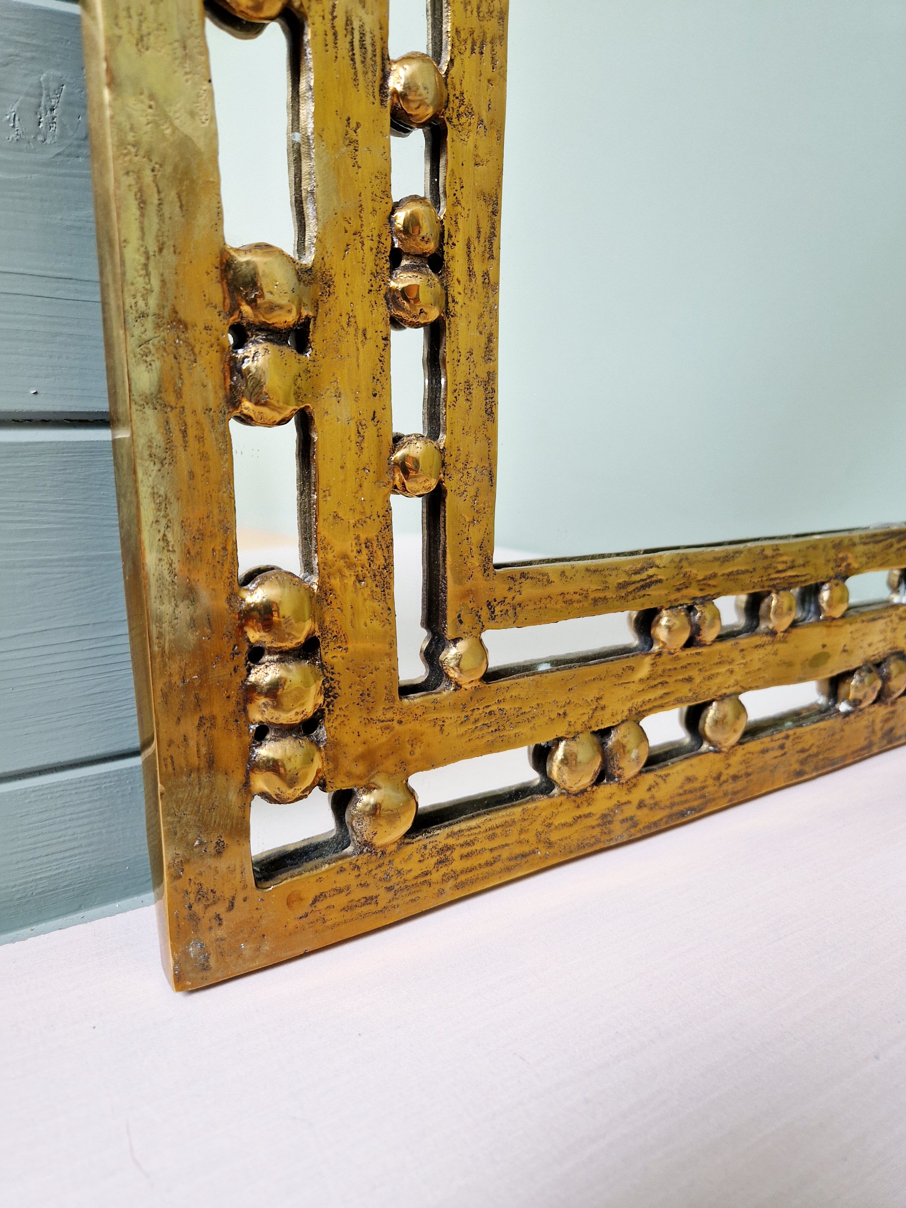 Brutalist mirror in solid bronze, 1970s