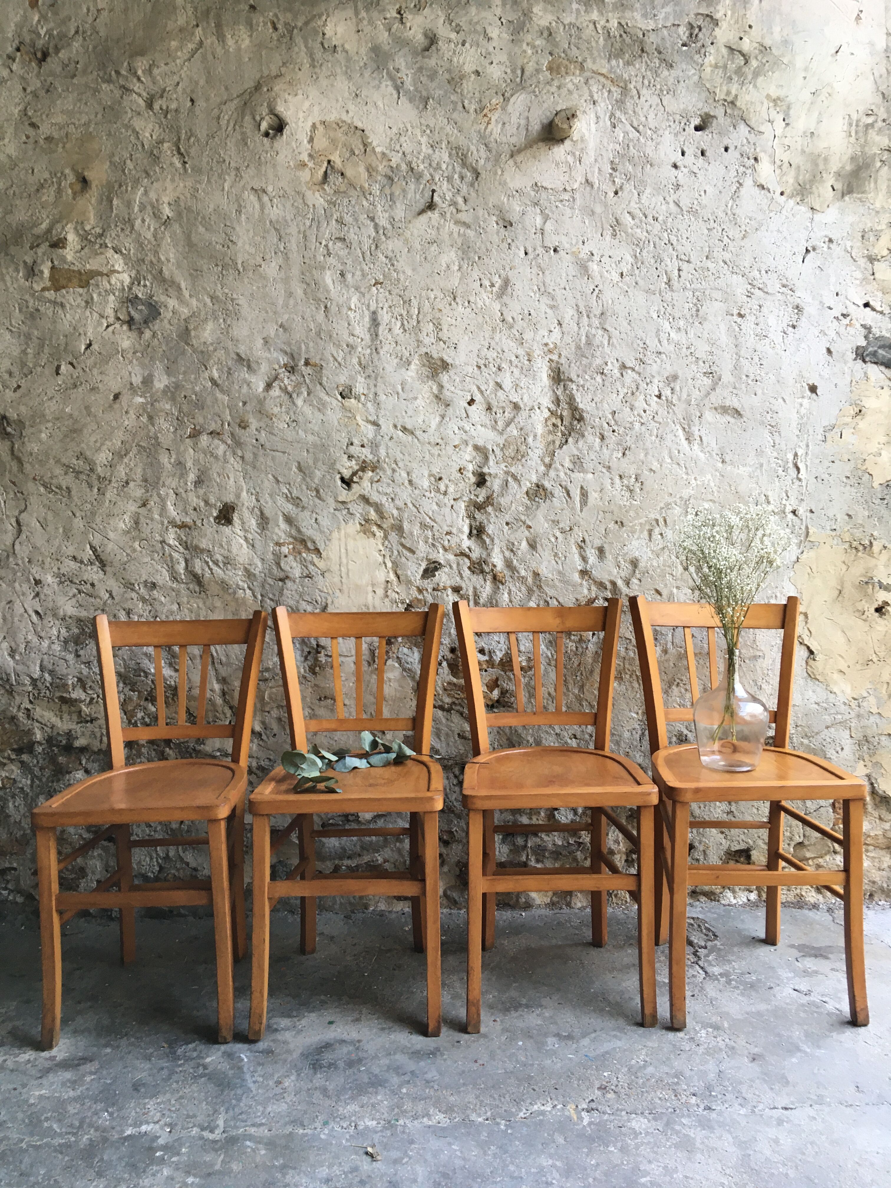 Set of 4 wooden farm chairs
