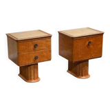Set Scandinavian birch midcentury Art Deco nightstands