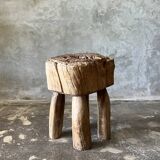 Brutalist stool in upcycled solid blond teak H:40 D:32