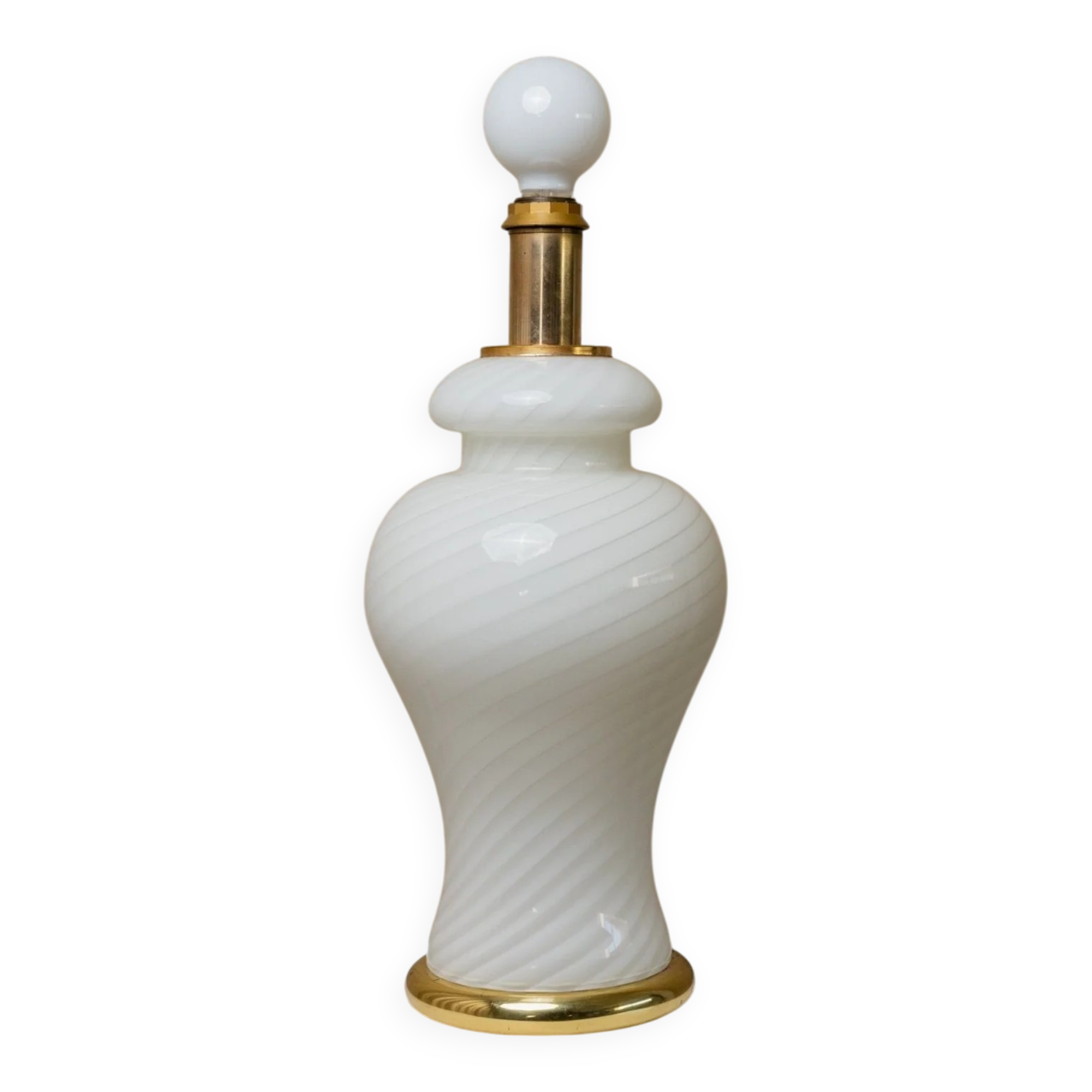 XXL Murano White Opaline Glass Table Lamp, 1970s Mid-Century Swirl, Mouth-Blown Italy