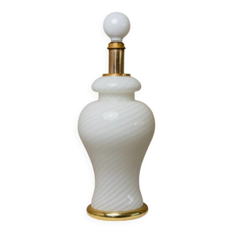 XXL Murano White Opaline Glass Table Lamp, 1970s Mid-Century Swirl, Mouth-Blown Italy
