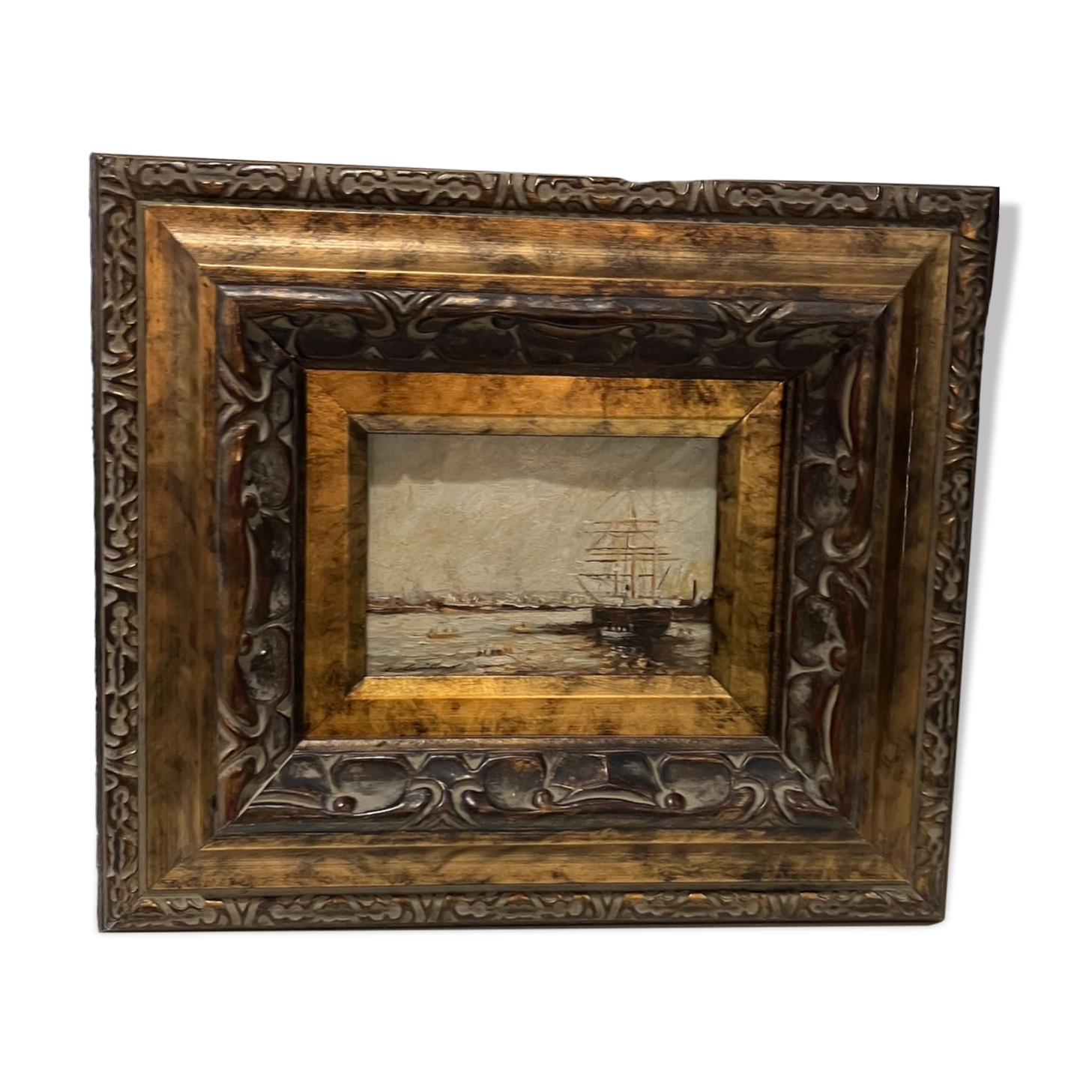 Oil on canvas "bateaux au port" signed e. guilleux