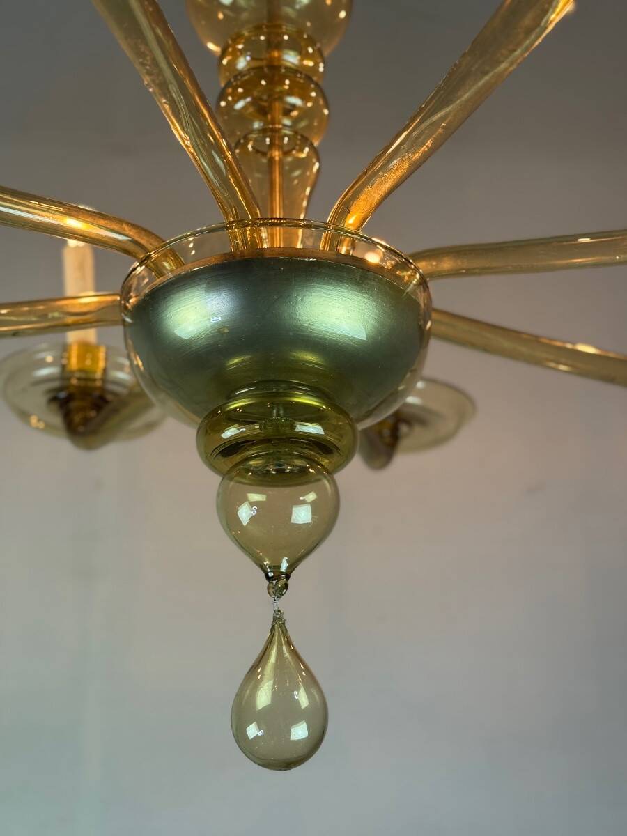 Venetian chandelier in golden Murano glass, Venini circa 1920