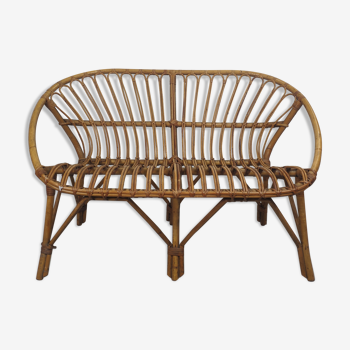 Bench 2 places rattan and bamboo shape basket