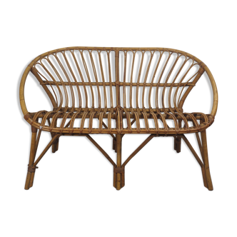 Bench 2 places rattan and bamboo shape basket