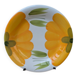 Round serving dish with hand-painted yellow flowers in ceramic TC Italy.