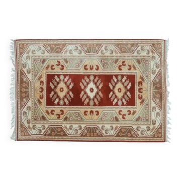 1970s Vintage Turkish Handmade Wool & Cotton Red Area Rug 160x239
