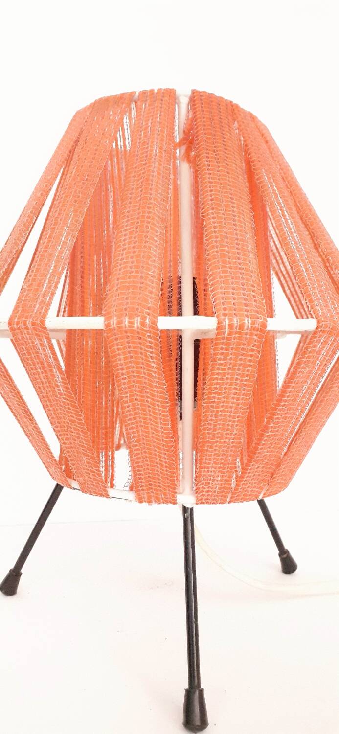 Tripod lamp in metal and red acrylic ribbon, 1950s-1960s
