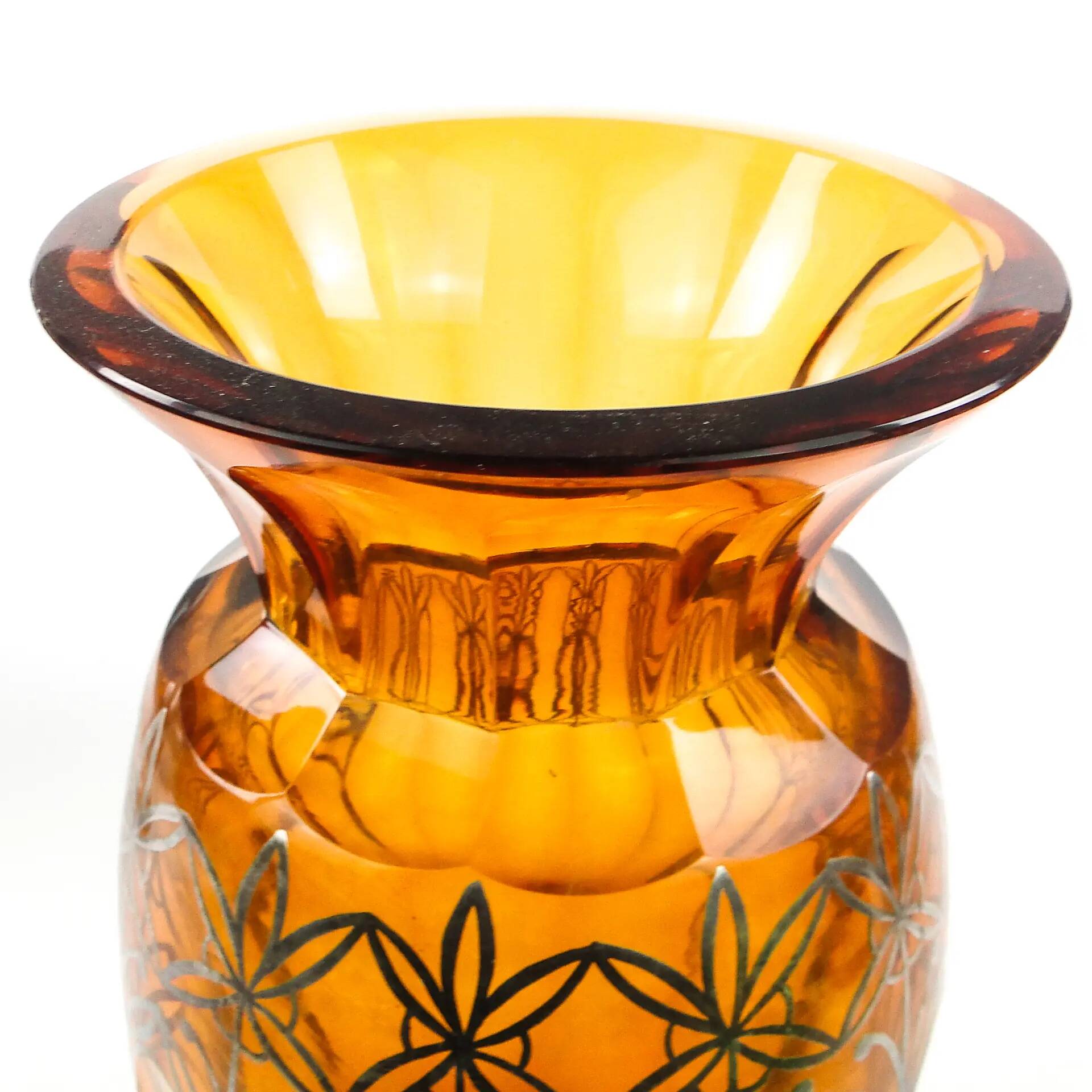 Art déco vase, honey crystal, galvanic coating, Poland, 1930s