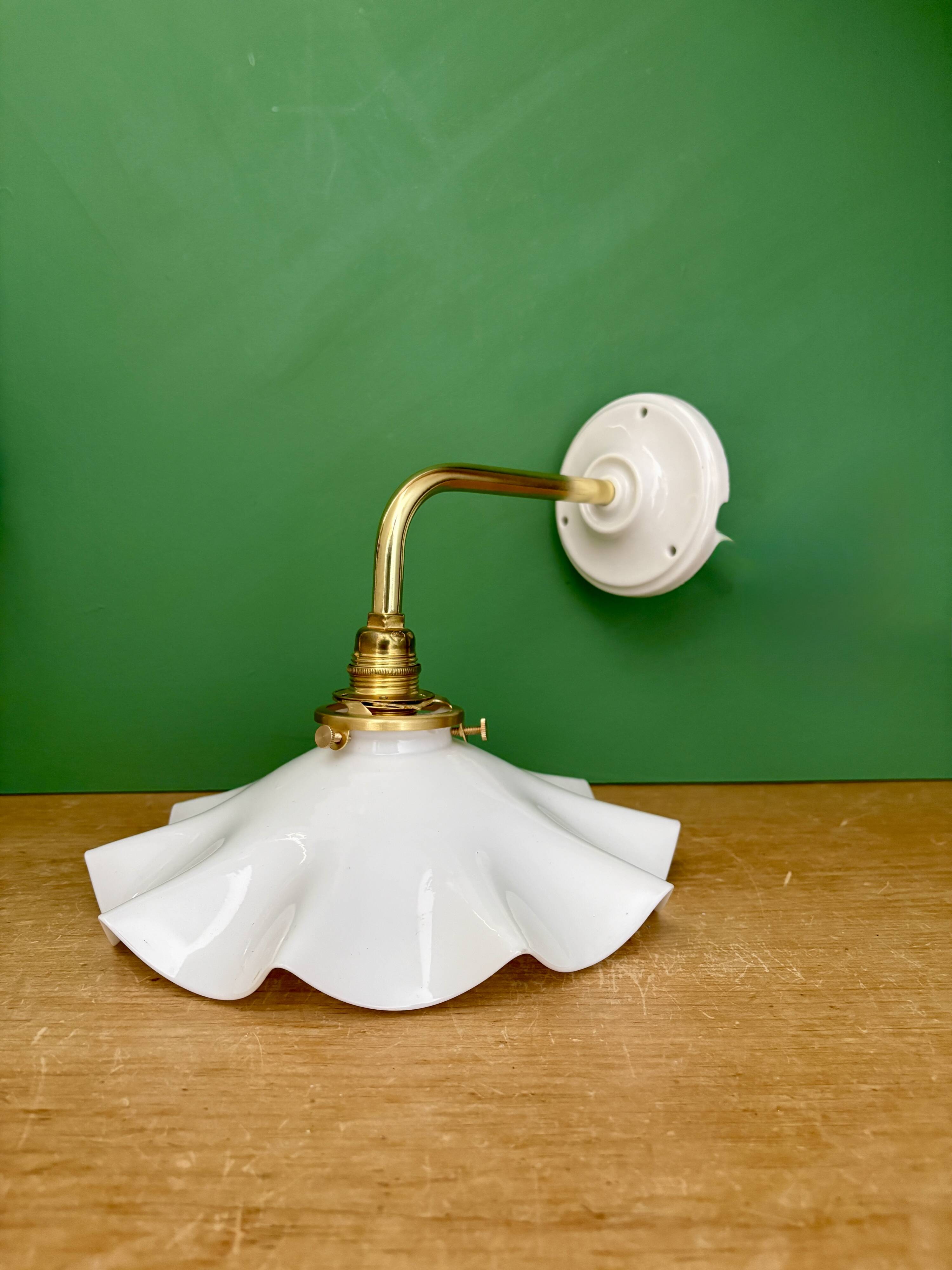 Vintage white opaline lampshade wall light