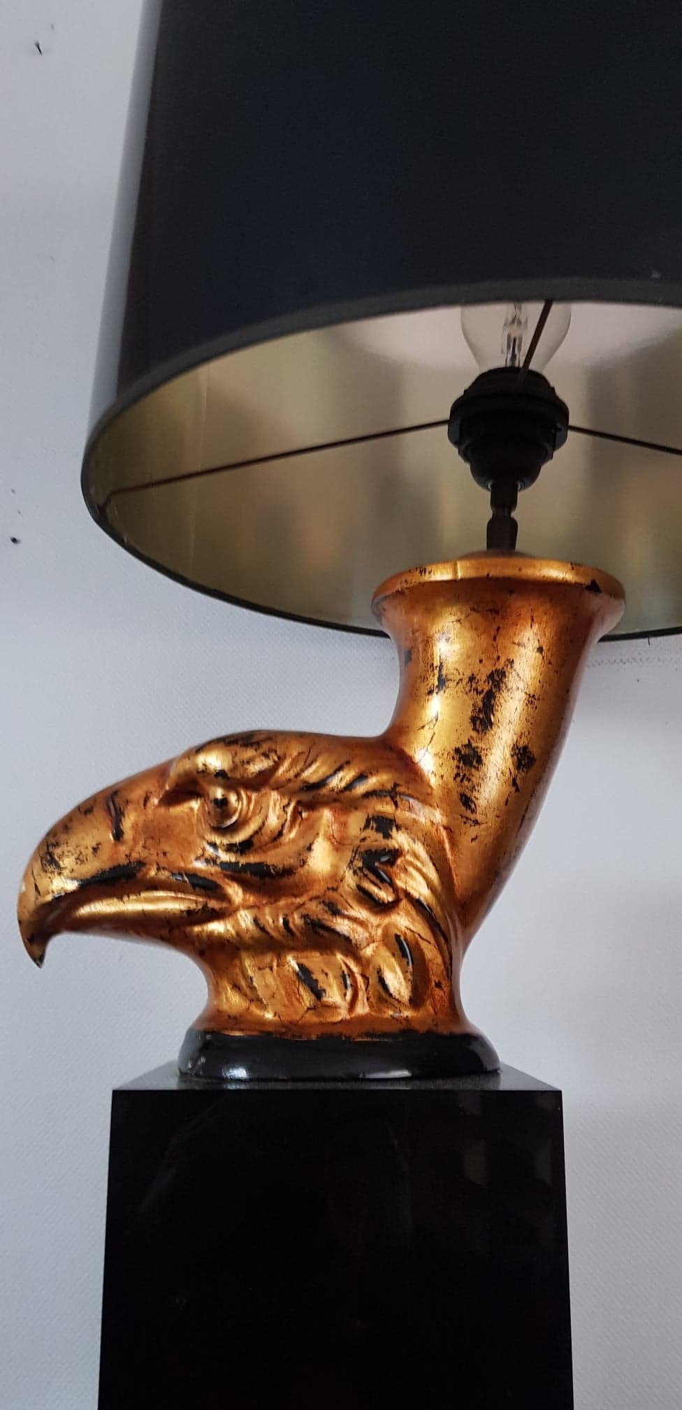70s desk lamp black and golden eagle head