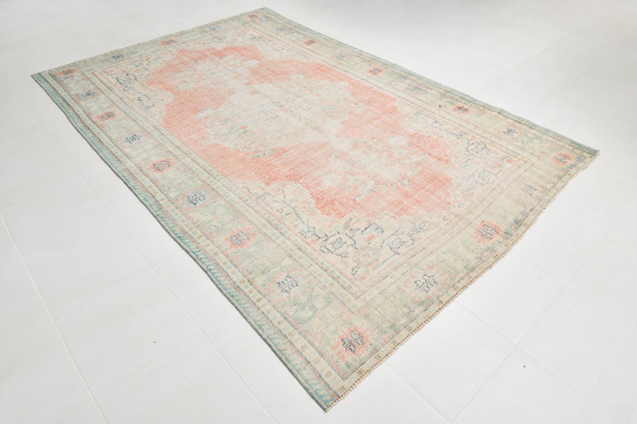 Tapis Oushak Vintage Corail Beige Pastel, 215x319 Cm