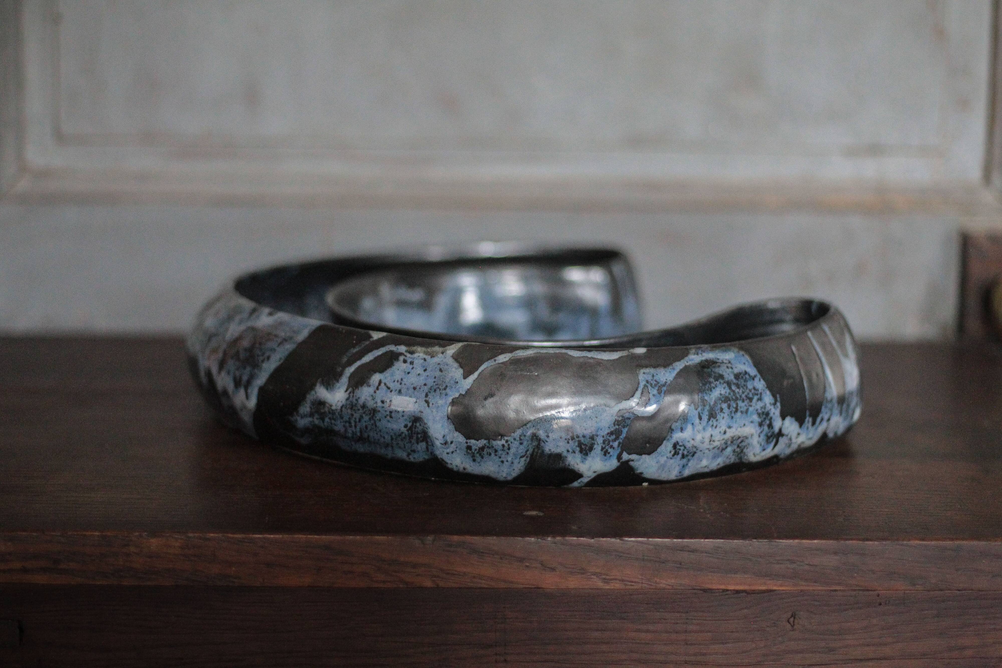 Ceramic jardinière signed Blain Francoise, pottery La Borne, centre of your