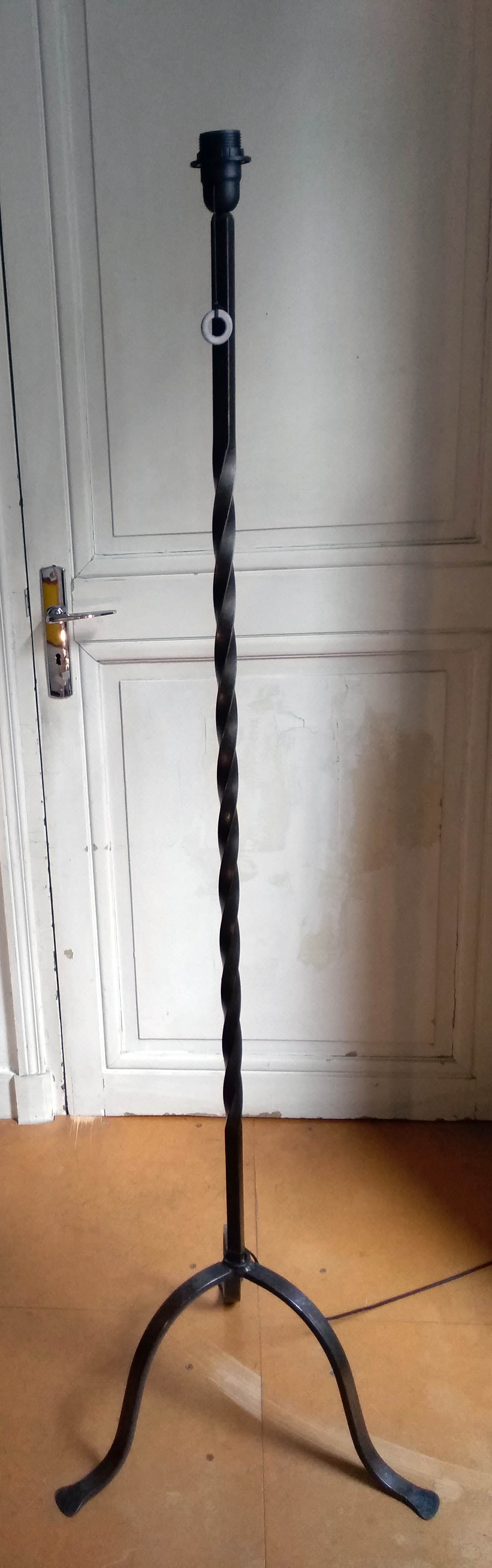 Wrought iron tripod floor lamp, 50s