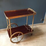 Serving wheels gold metal and wood vintage 1960