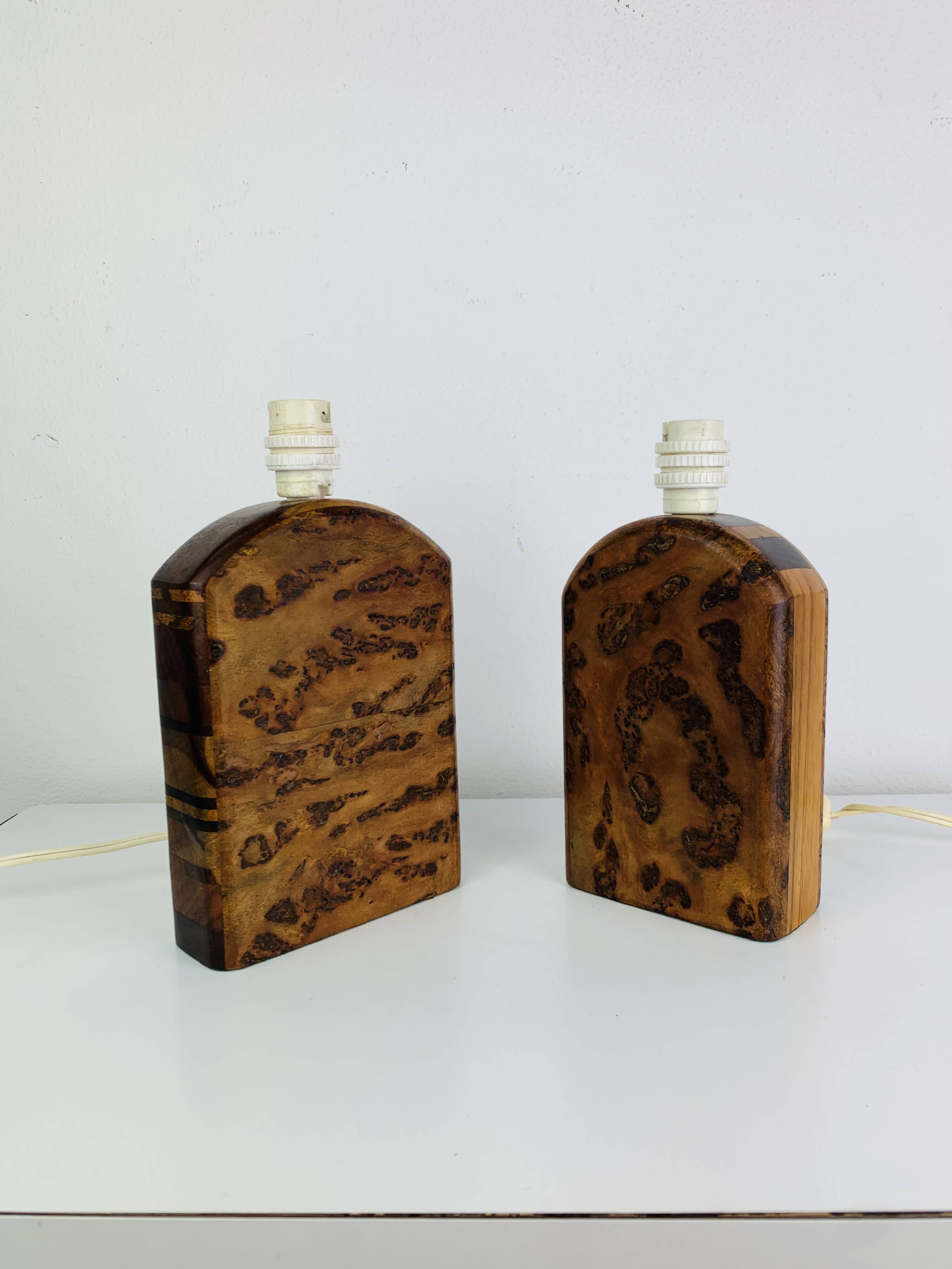 Pair of lamps in elm burl, vintage