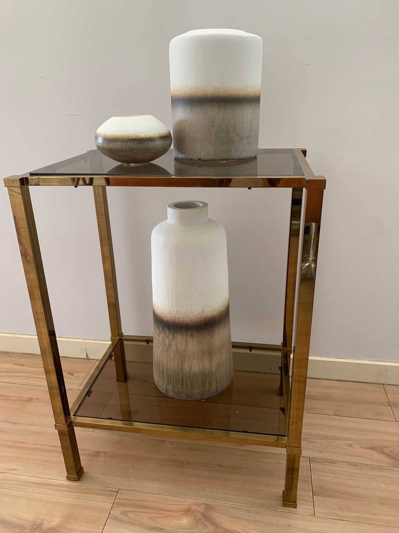 Brass console and smoked glass italy 1970