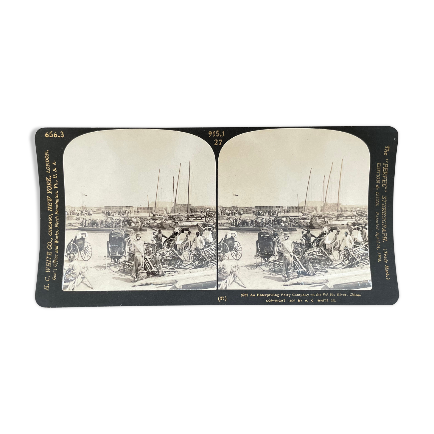 Old photography stereo, stereograph, luxury albumine 1903 Pei Ho River, China