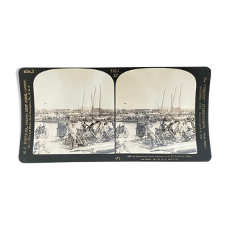 Old photography stereo, stereograph, luxury albumine 1903 Pei Ho River, China