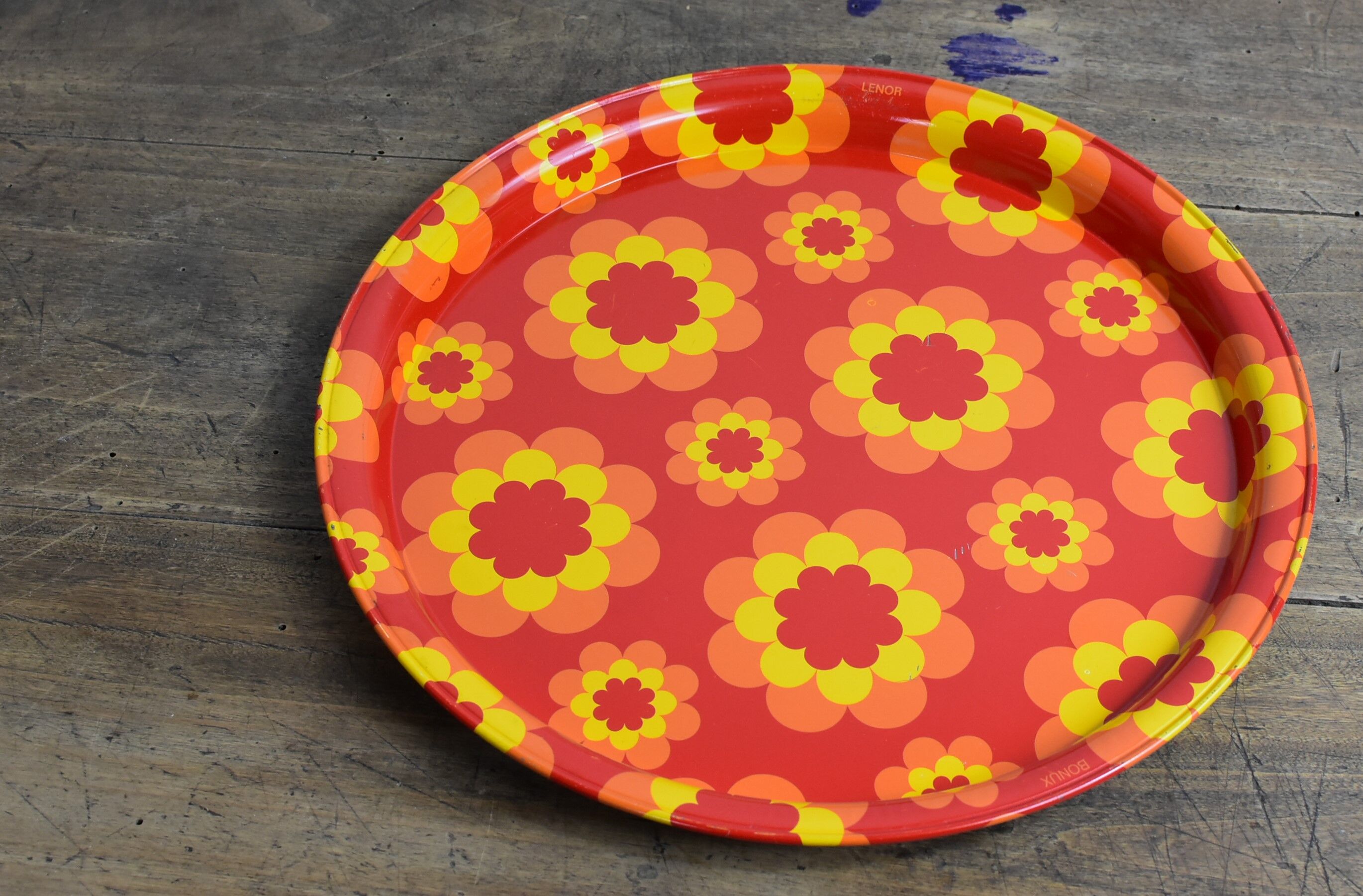 Vintage orange flower tray.