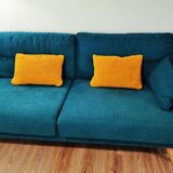 Pair of mustard and ultramarine blue chenille rectangle cushions