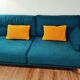 Paire de coussins rectangles chenille moutarde et bleu outremer